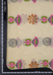 Resham  Floral Embroidery With Hand Block Print On  Lime Yellow Colour Mul Cotton Fabric