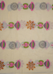 Resham  Floral Embroidery With Hand Block Print On  Lime Yellow Colour Mul Cotton Fabric