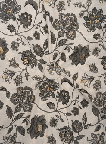 (Pre Cut -1.5 Meter) Cotton Flex Off-White With Grey Color Floral Pattern Discharge Print Fabric