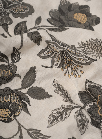 (Pre Cut -1.5 Meter) Cotton Flex Off-White With Grey Color Floral Pattern Discharge Print Fabric