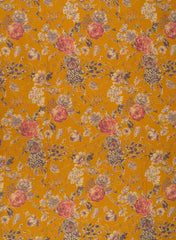 (Cotton Flex) Handloom Linen  Amber Yellow Color Floral Pattern Discharge Print Fabric