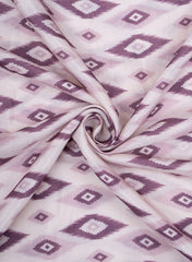 Light Purple And Off White Ikat Pattern Digital Print Pure Muslin Fabric