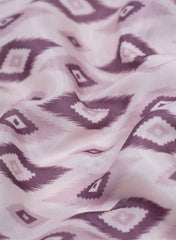 Light Purple And Off White Ikat Pattern Digital Print Pure Muslin Fabric