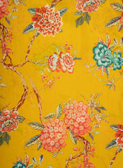 Amber Yellow Floral Crepe Pattern Digital Print Pure Muslin Fabric