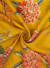 Amber Yellow Floral Crepe Pattern Digital Print Pure Muslin Fabric