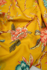 Amber Yellow Floral Crepe Pattern Digital Print Pure Muslin Fabric