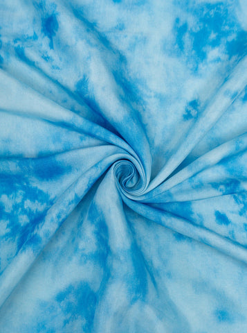 (Pre Cut-3 Meter) Sky Blue Tie And Dye Pattern Digital Print Pure Muslin Fabric