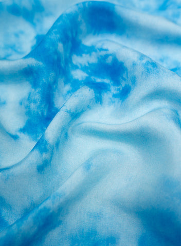 (Pre Cut-3 Meter) Sky Blue Tie And Dye Pattern Digital Print Pure Muslin Fabric