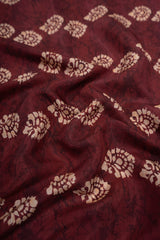 Maroon Hand Block Pattern Digital Print Pure Muslin Fabric