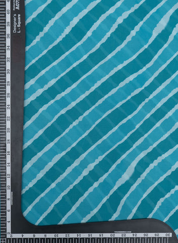 (Pre Cut-1 Meter) Peacock Blue Leheriya Pattern Digital Print Satin Georgette Fabric