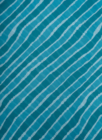 (Pre Cut-1 Meter) Peacock Blue Leheriya Pattern Digital Print Satin Georgette Fabric