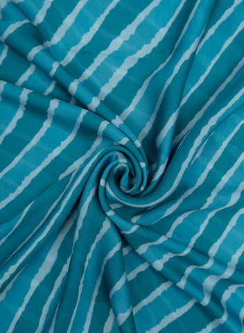 (Pre Cut-1.5 Meter) Peacock Blue Leheriya Pattern Digital Print Satin Georgette Fabric