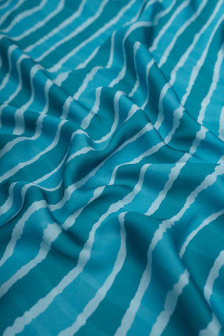(Pre Cut-1 Meter) Peacock Blue Leheriya Pattern Digital Print Satin Georgette Fabric