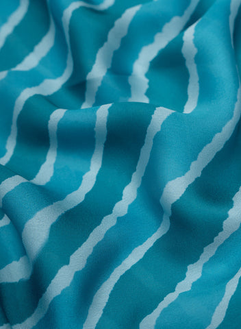 (Pre Cut-1 Meter) Peacock Blue Leheriya Pattern Digital Print Satin Georgette Fabric