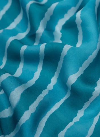 (Pre Cut-1.5 Meter) Peacock Blue Leheriya Pattern Digital Print Satin Georgette Fabric