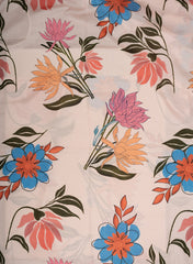 Cream And Multi Color Big Flower Pattern Digital Print Linen Satin Fabric