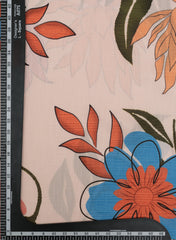 Cream And Multi Color Big Flower Pattern Digital Print Linen Satin Fabric