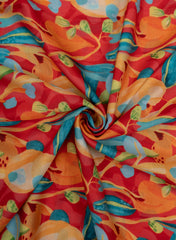 Multi Colour Floral Pattern  Digital Print Linen Satin Fabric