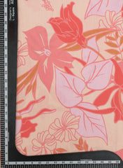 Peach And Pink  Big Flower Pattern Digital Print Linen Satin Fabric