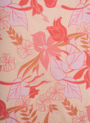 Peach And Pink  Big Flower Pattern Digital Print Linen Satin Fabric