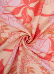 Peach And Pink  Big Flower Pattern Digital Print Linen Satin Fabric