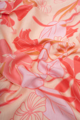 Peach And Pink  Big Flower Pattern Digital Print Linen Satin Fabric