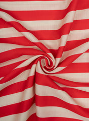 Red And White Stripe Pattern Digital Print Linen Satin Fabric