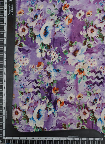 (Pre Cut 1.5-Meter) Periwinkle Purple Quirky Floral Pattern Digital Print  Natural Crepe Fabric