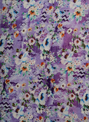 Periwinkle Purple Quirky Floral Pattern Digital Print  Natural Crepe Fabric