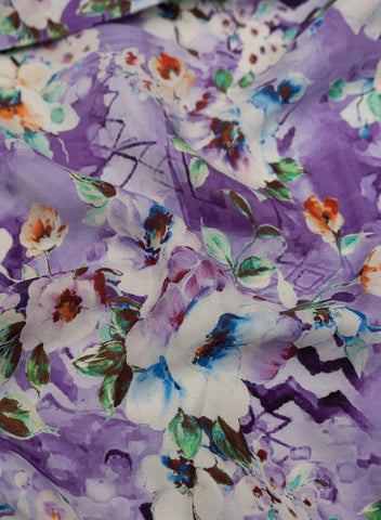 (Pre Cut 1.5-Meter) Periwinkle Purple Quirky Floral Pattern Digital Print  Natural Crepe Fabric