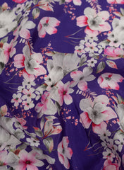 Orchid Violet Floral Pattern Lotus Pure Crepe Fabric