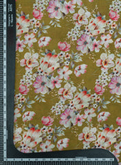 Olive Green And Pink Garden Grace Floral Pattern Digital Print  Natural Crepe Fabric