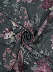 Dark Grey And Purple Floral Pattern Digital Print Pure Crepe Fabric