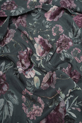 Dark Grey And Purple Floral Pattern Digital Print Pure Crepe Fabric