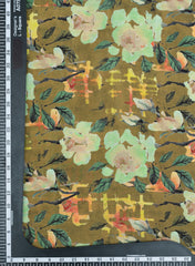 Olive Green Floral Pattern Digital Print  Natural Crepe Fabric