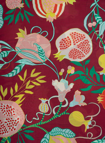 (Pre Cut-1 Meter) Sangria Red Quirky Pattern Digital Print  Natural Crepe Fabric