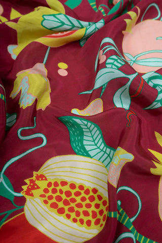 (Pre Cut-1 Meter) Sangria Red Quirky Pattern Digital Print  Natural Crepe Fabric