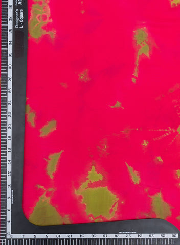 (Pre Cut-3 Meter) Pink And Olive Green Tie And Dye Modal Satin Fabric