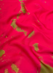 Pink And Olive Green Tie And Dye Modal Satin Fabric