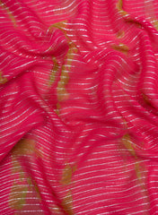 Pink And Olive Green Tie And Dye Pure Chiffon  Lurex Fabric