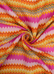 Bright Multi Colour Zig Zag Pattern Digital Print Pure Muslin Fabric