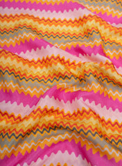 Bright Multi Colour Zig Zag Pattern Digital Print Pure Muslin Fabric