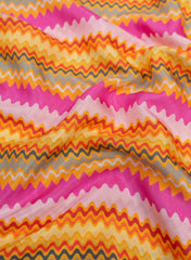 Bright Multi Colour Zig Zag Pattern Digital Print Pure Muslin Fabric