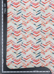 Light Pista Green And Red Zigzag Pattern Digital Print Pure Muslin Fabric