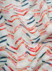 Light Pista Green And Red Zigzag Pattern Digital Print Pure Muslin Fabric