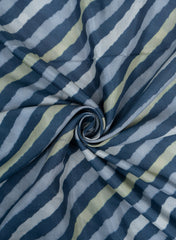 Blue White And Green Stripes Leheriya Digital Print Pure Muslin Fabric