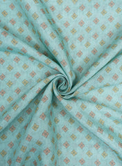 Aqua Blue Geometric Pattern Digital Print Pure Muslin Fabric