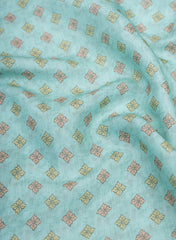 Aqua Blue Geometric Pattern Digital Print Pure Muslin Fabric