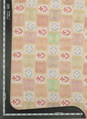 Baby Pink Checks Pattern Block Position Print On Jacquard Butti Pure Dola Silk Fabric