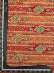 Mango And Red Colour  Traditional Pattern Placement Bhandej  Print on Jacquard Butti Pure Dola SIlk Fabric